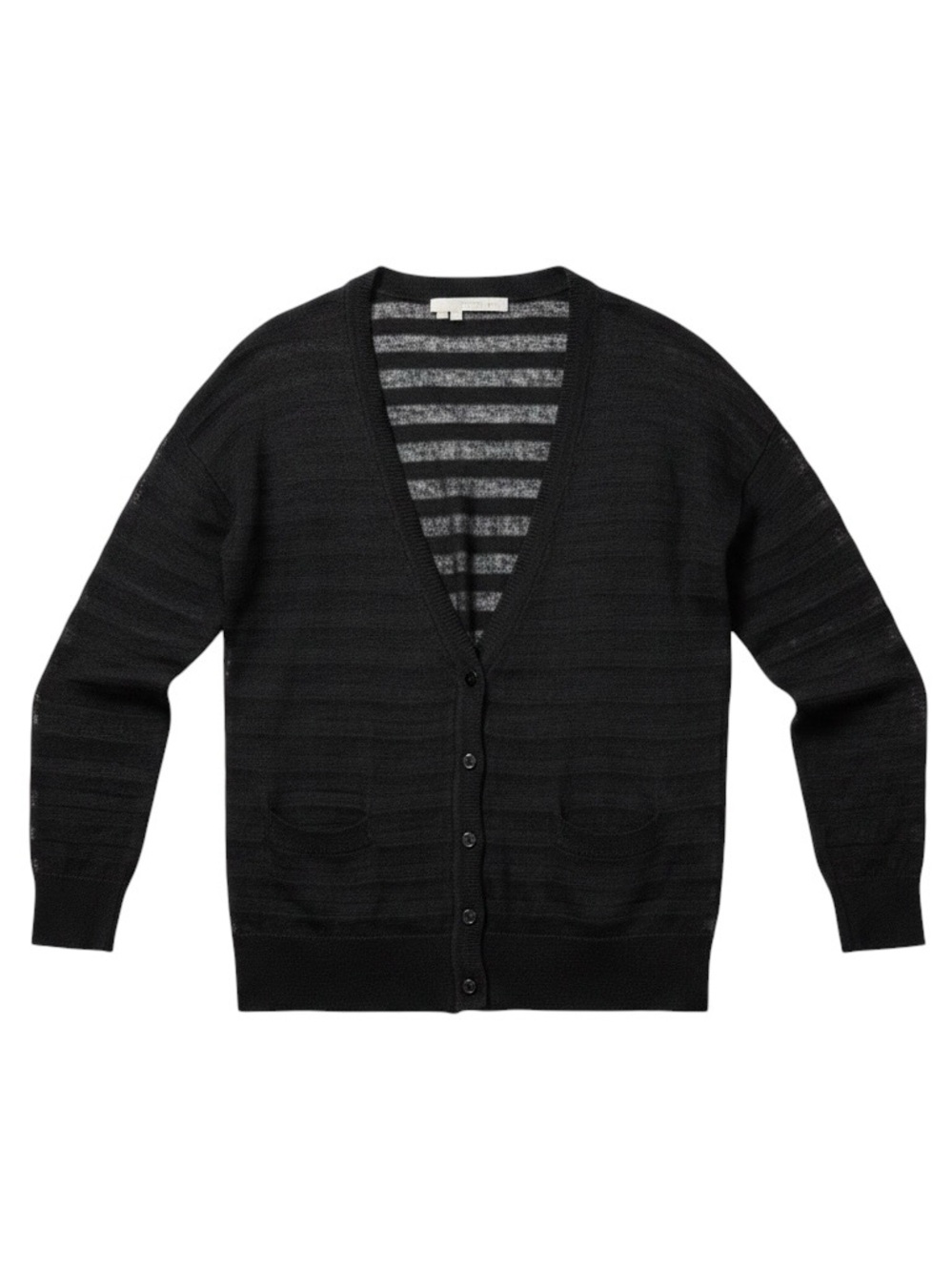 360SWEATER Black Linen Stripe Cardigan‎ Size XS